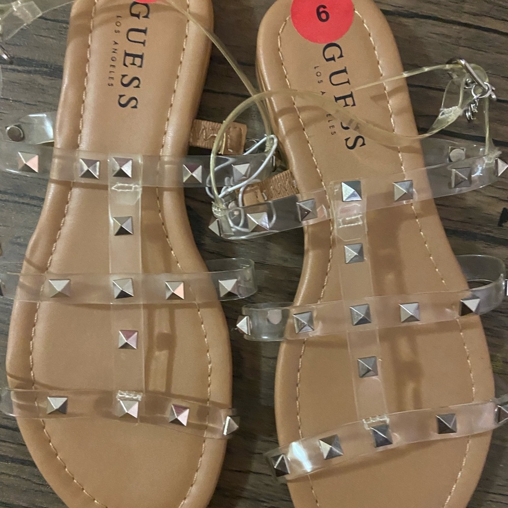 GUESS Tan Sandals with Silver Studs